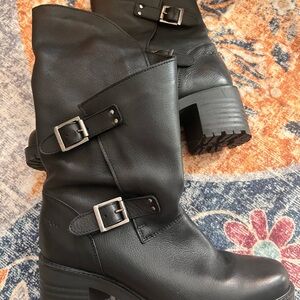 Black Leather Buckle Boots